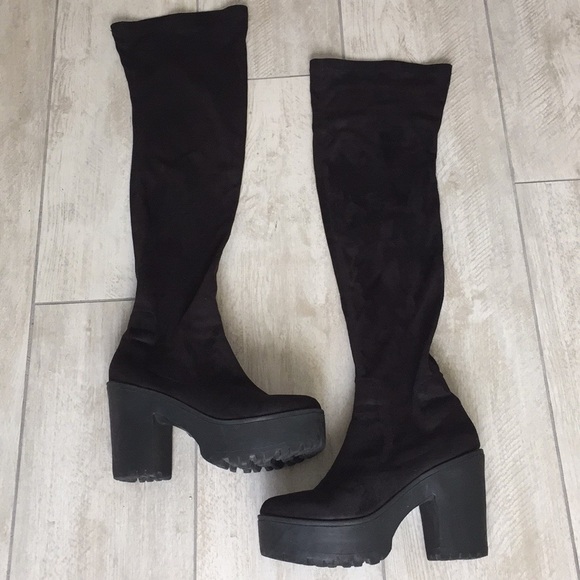 Public Desire Shoes - Public Desire Over The Knee Boots, All Black, Sz 8